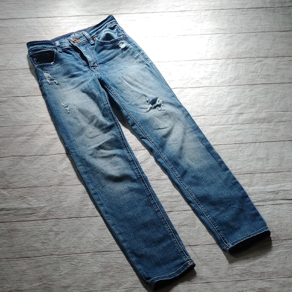 Edgely High Rise Straight Leg Distressed Jeans Short Length - Picture 1 of 10